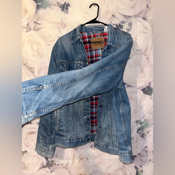 Vintage Levi’s 80s/90s Flannel Plaid Lined Denim Trucker Jacket Size Large - Picture 6 of 8